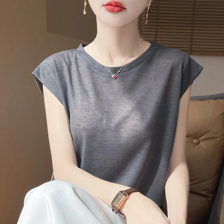 夏季圆领超薄莱赛尔天丝短袖女气质减龄高级感时尚T恤