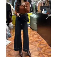 【Wan wan】侧杆弹力高腰九分微喇牛仔裤