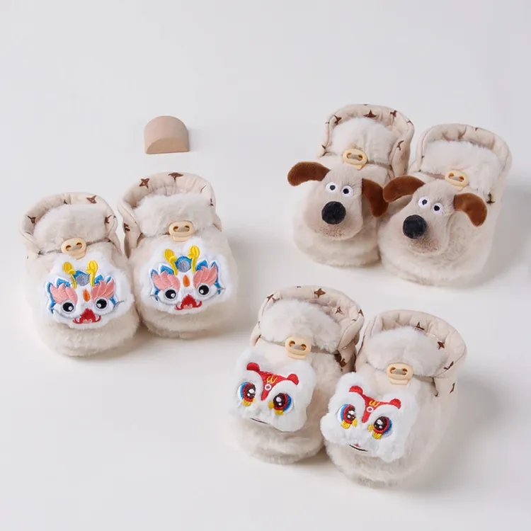 婴幼儿秋冬季加厚毛绒卡通毛毛鞋0-12个月保暖鞋套软底步前鞋E664