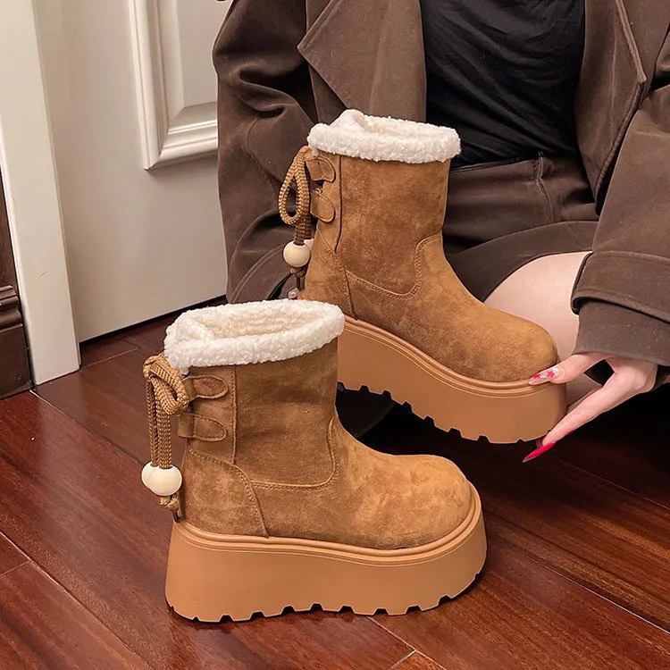 短筒女靴低跟磨砂秋冬短靴时尚雪地靴棉鞋成人冬季