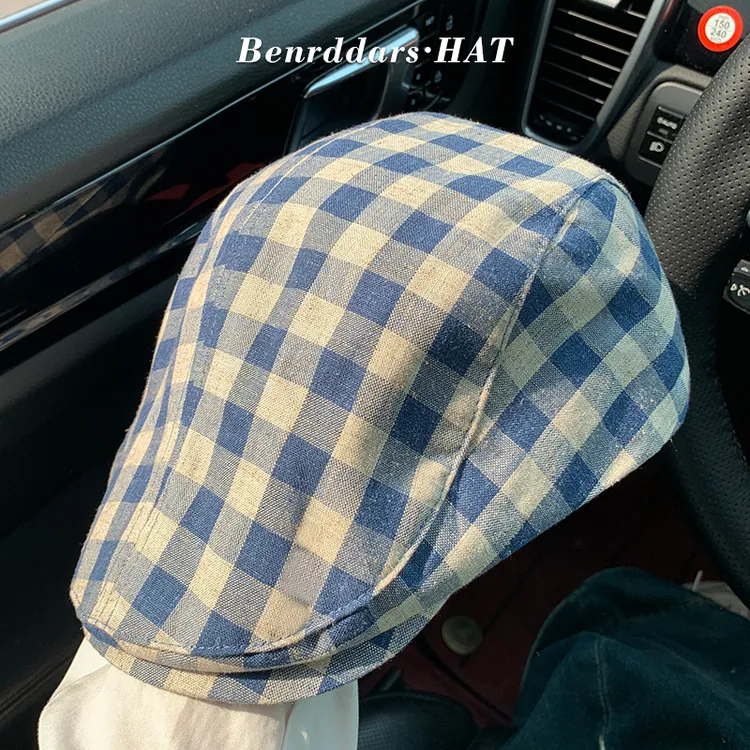 2025夏季新款英伦经典格子前进帽男女时尚百搭显脸小鸭舌帽潮
