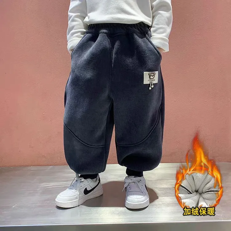 儿童加绒加厚秋冬羊羔绒一条过冬男女童装运动中小童百搭灯芯绒裤
