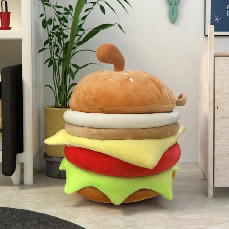 可爱手工编织新款零食换鞋可坐收纳凳卡通玄关带盖折叠巨无霸汉堡