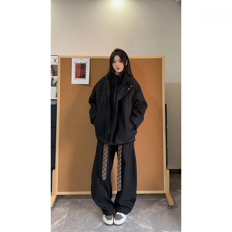 假两件毛呢夹克外套男美式重磅潮牌加厚款立领棉衣设计感百搭棉服