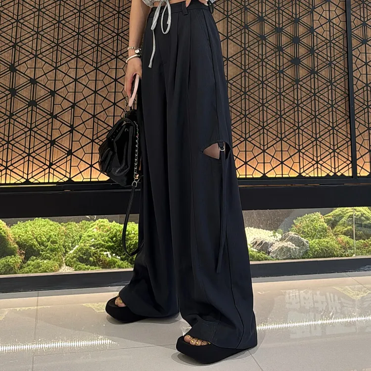 【特价不退换】拖地裤时尚高腰设计感（西裤）洋气百搭直筒阔腿裤