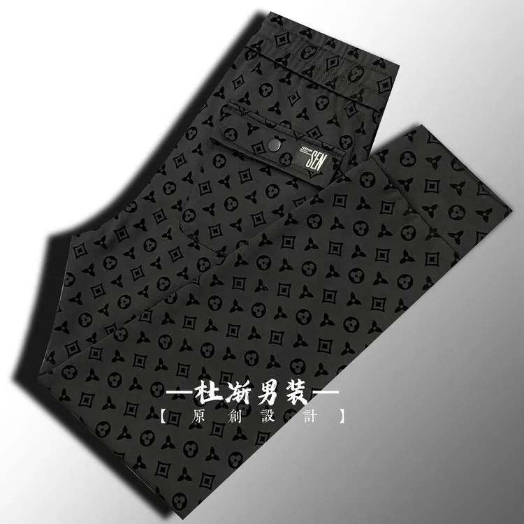 [正码]春秋款常规厚度小脚裤印花修身高端休闲裤弹力百搭男裤9127