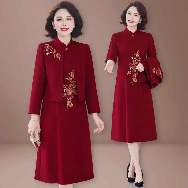 10月份喜婆婆婚宴装2025新款端庄大气套装中老年女妈妈秋装连衣裙