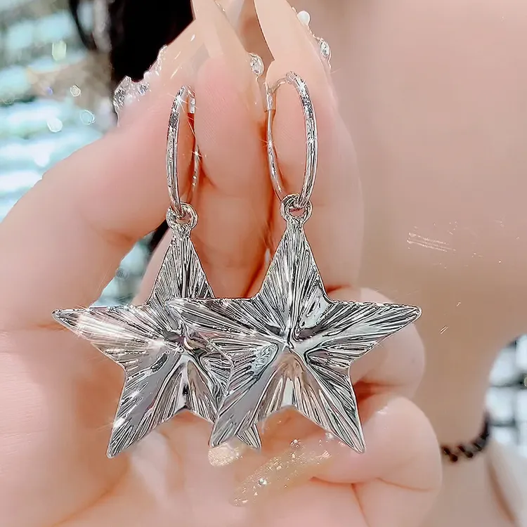 铜合金耳饰 240日韩五角星银色时尚个性百搭素款耳环