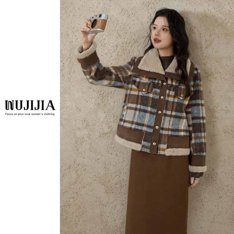 【五季家大码】冬季咖格羽绒外套ZL113521+ZL38595 黑色咖色半裙