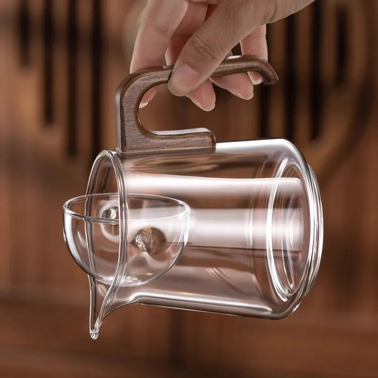 耐热玻璃旋转泡茶壶家用小青柑茶水分离飘逸杯专用茶具木把高端