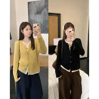 2025秋季新款胖mm大码女韩系假两件长袖针织衫设计感毛衣外套