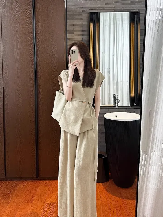 0954高智感通勤~办公室通勤OL！卡其色休闲时尚套装女