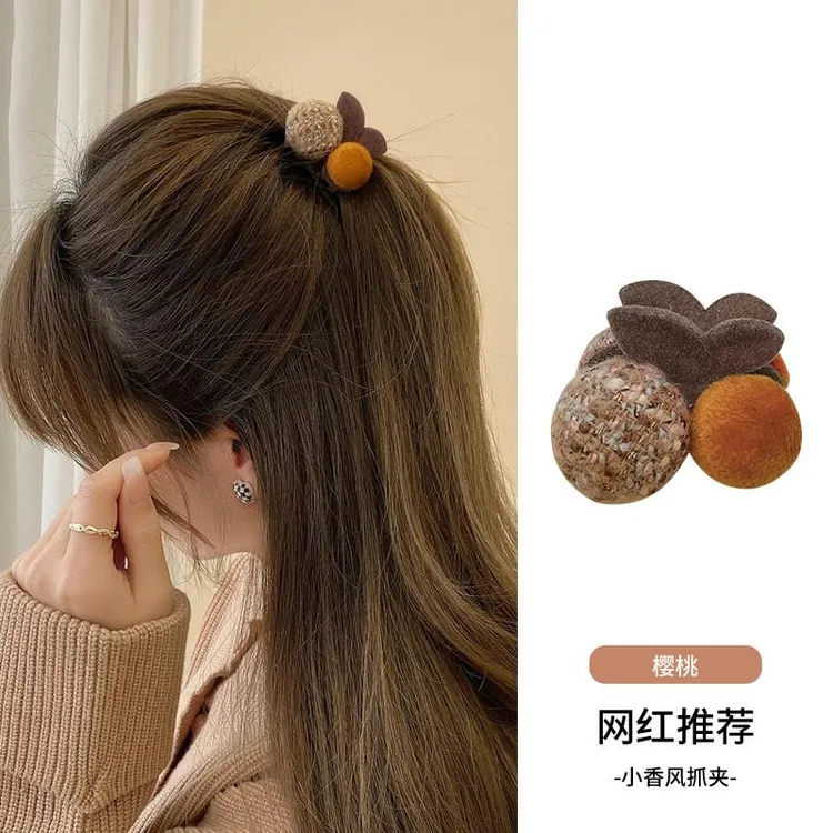 樱桃抓夹女侧边刘海小号鲨鱼发夹2024新款脑勺半扎发夹子头饰