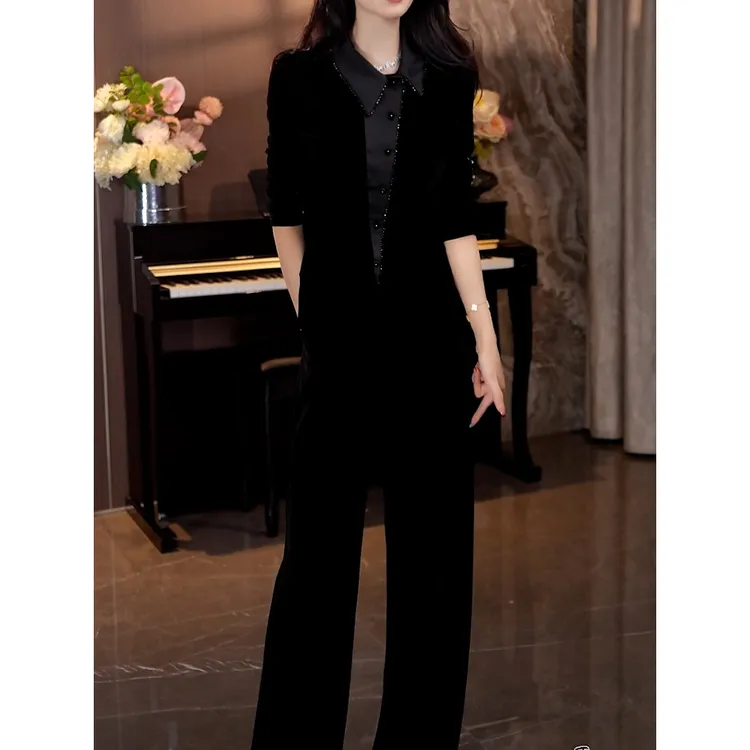 法式轻奢高级感裤套装2026春季新款气质名媛风长袖衬衫+显瘦裤子