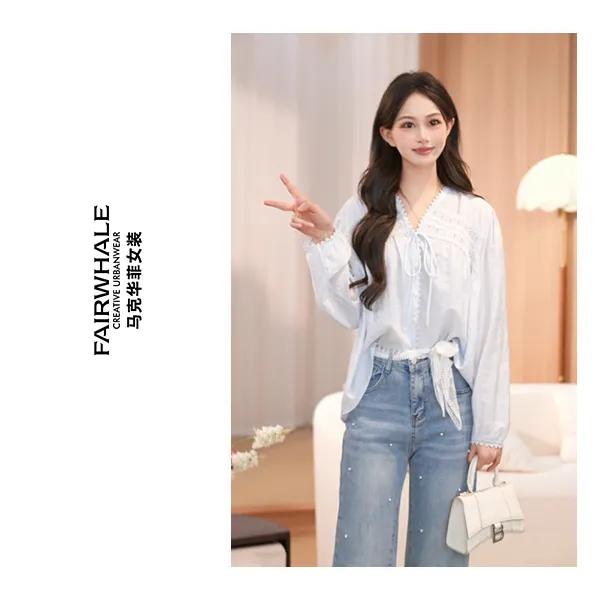 马克华菲25秋季韩版温柔气质轻奢休闲舒适长袖衬衫F53003A514 qq