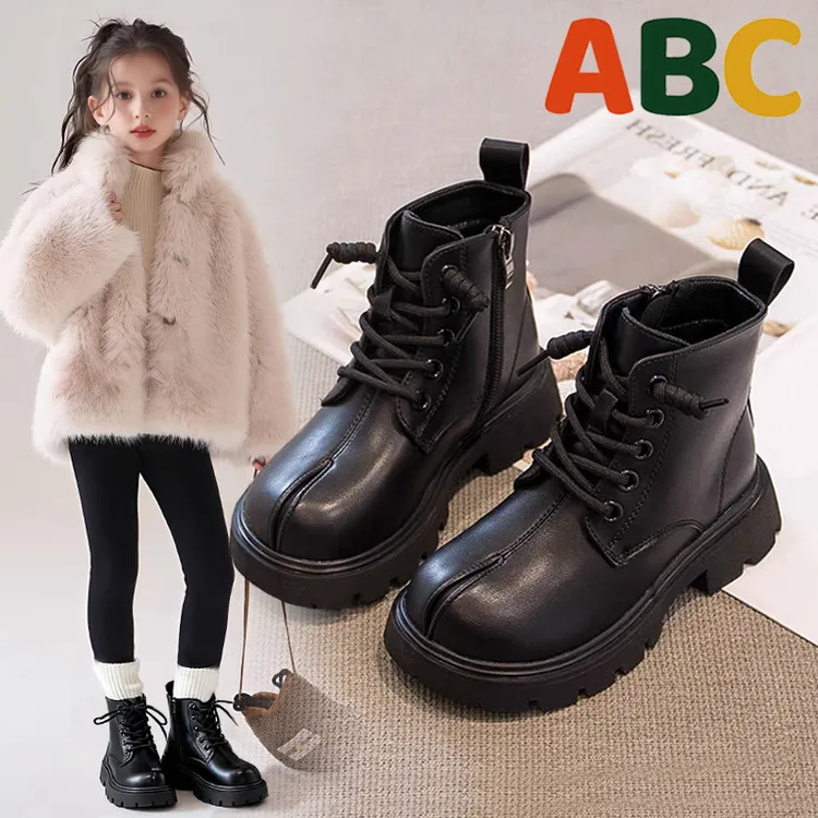 ABC女童短靴2025春秋新款儿童靴子黑色马丁靴英伦风软底中大童潮