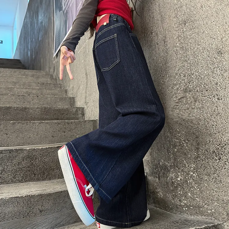儿童秋装2025年新款大女童装弯刀裤子春秋款牛仔裤秋季阔腿直筒裤