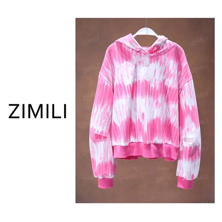 【亮哥女装】2025秋冬新品《奶昔》粉色混染撞色连帽休闲卫衣6195-K4