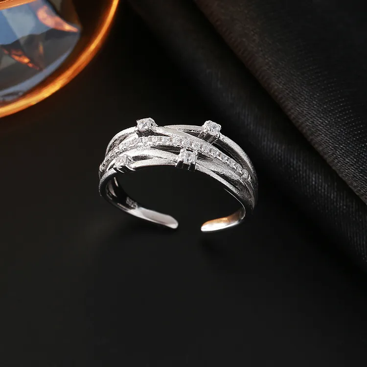 925银戒指 银色日韩多层指环交叉编织纹意大利素款气质欧若假日风