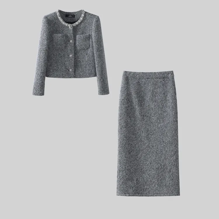 【纪朵研】Y031加厚款小香风时尚套装女装高腰复古套装秋冬半身裙女