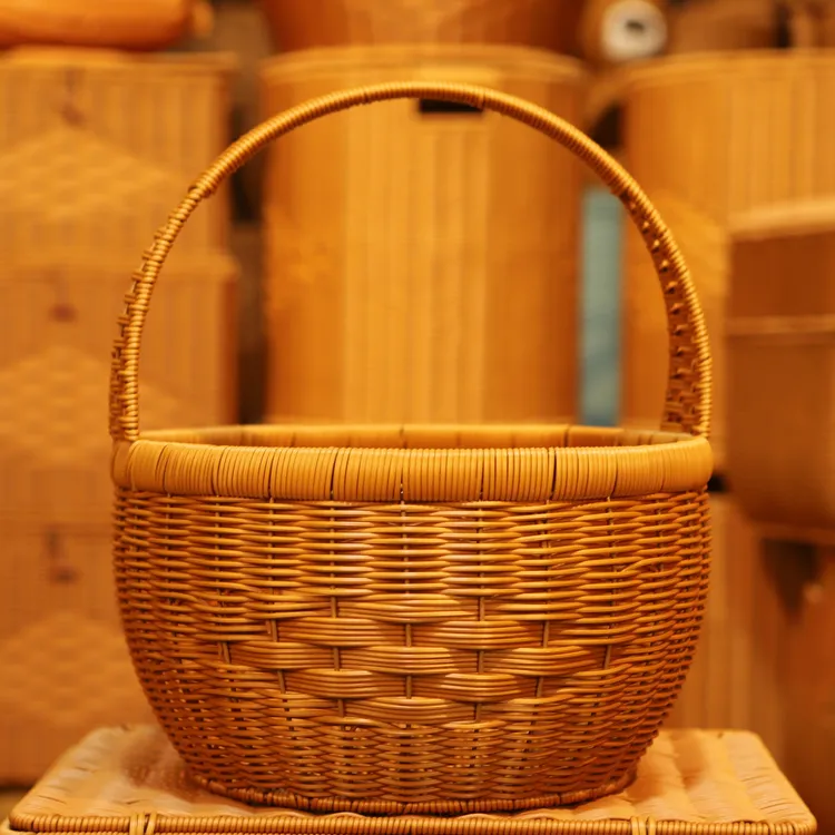 圆形中国结手提拜拜篮买菜篮购物篮纯手工编织