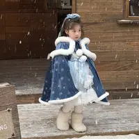 【艾莎战袍】冬季加厚艾莎女童洛丽塔纱裙披风套装-410019