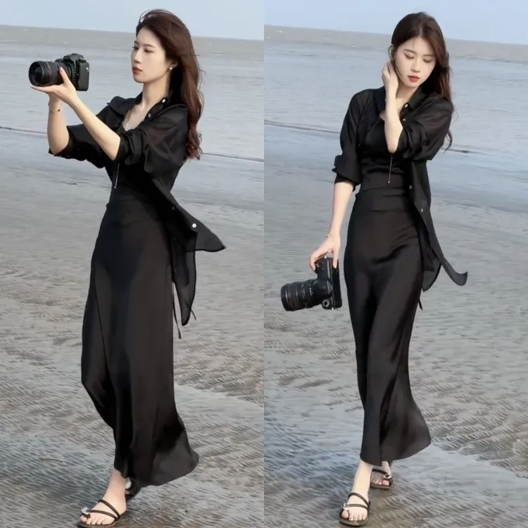 蝴蝶结镂空防晒衣女夏季2025新款外搭开衫绿色雪纺衬衫外套轻薄款