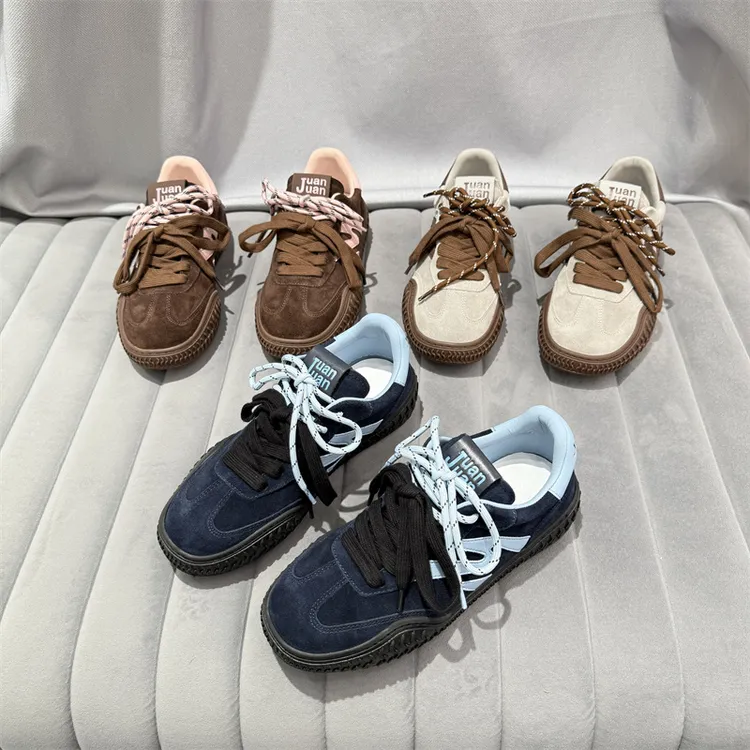 乐魔欧洲站真皮女鞋2025秋新款系带拼色德训鞋百搭运动休闲板鞋潮