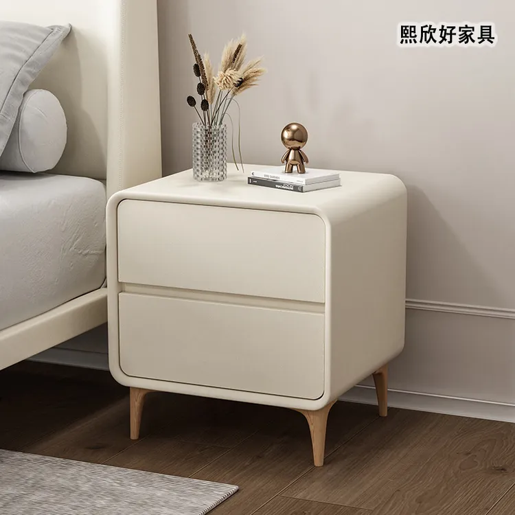 简约现代奶油风实木北欧儿童床头柜意式极简卧室轻奢收纳柜床边柜