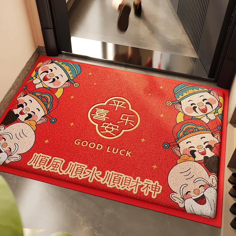 入户门地垫红色压花防滑脚垫高级感耐脏除尘丝圈地毯玄关喜庆门垫