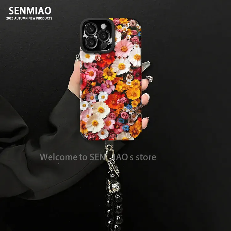 适用【苹果/oppo/华为/vivo/小米】满屏翠菊小羊皮防摔手机壳女款