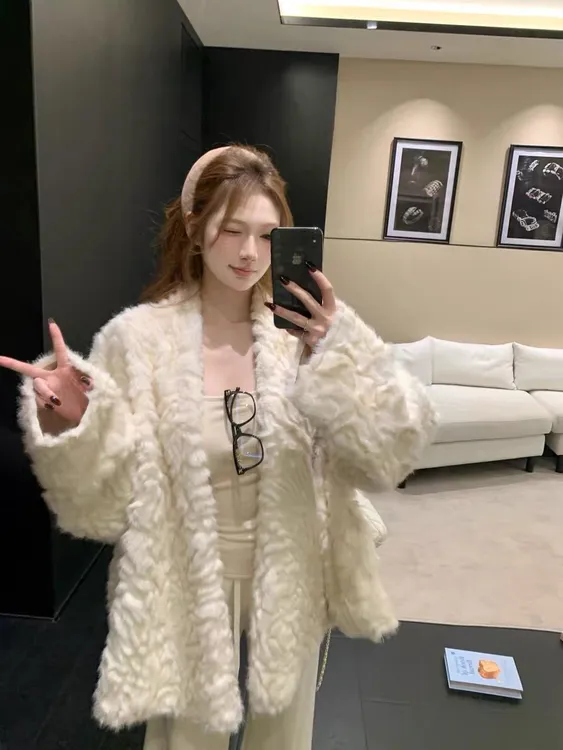 人造皮草 中长款长款长袖插肩袖女人造皮草加绒冬季