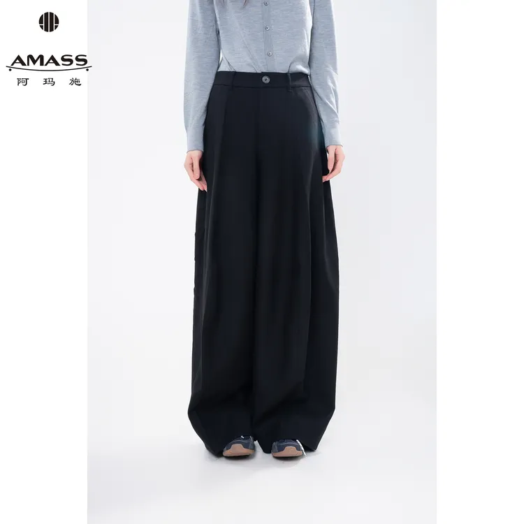 AMASS/阿玛施秋季新款时尚通勤简约休闲裤复古百搭阔腿裤女510025