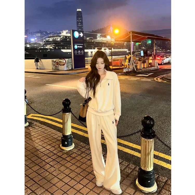 2025韩系学院休闲百搭长裤新款洋气独特开衫卫衣套装-5102