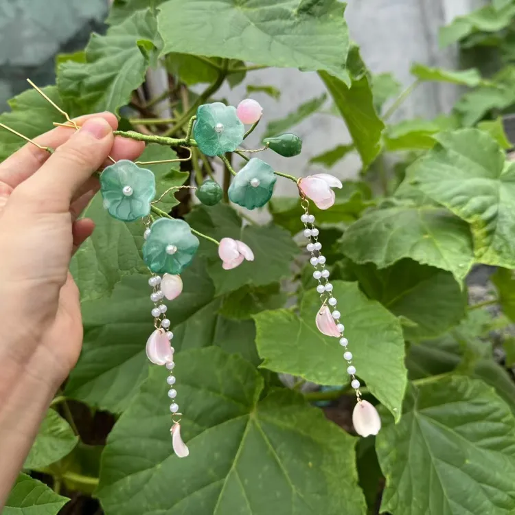  两只前尘梦汉服配饰古风琉璃小荷花点缀小荷花