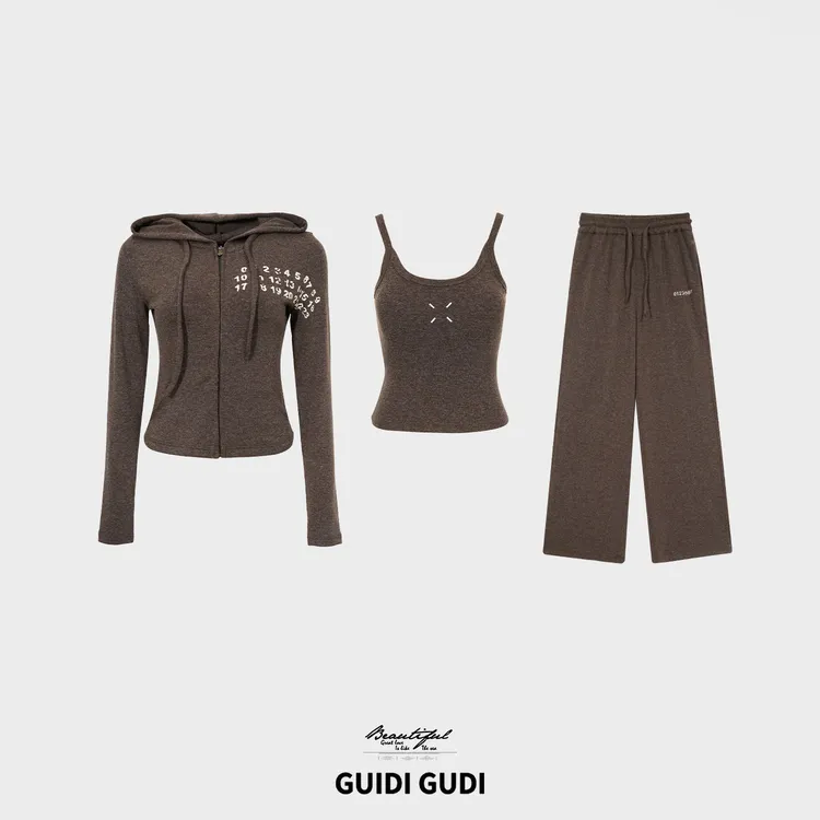 GUIDI GUDI【天鹅之梦】优雅端庄亲肤休闲三件套套装/黄加蓝  