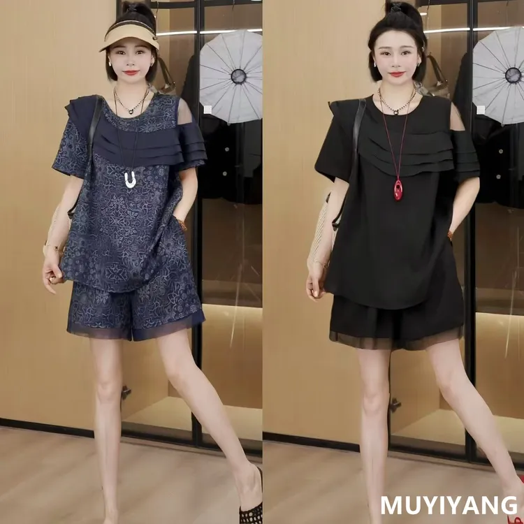 【往昔】独特设计感荷叶拼接蕾丝高定两件套装 衣长68 25-302#