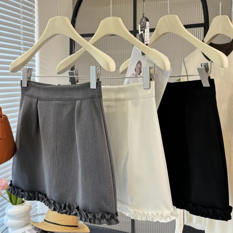 木耳边拼接a字西装半身裙女春夏款2025新款高腰显瘦气质甜美短裙