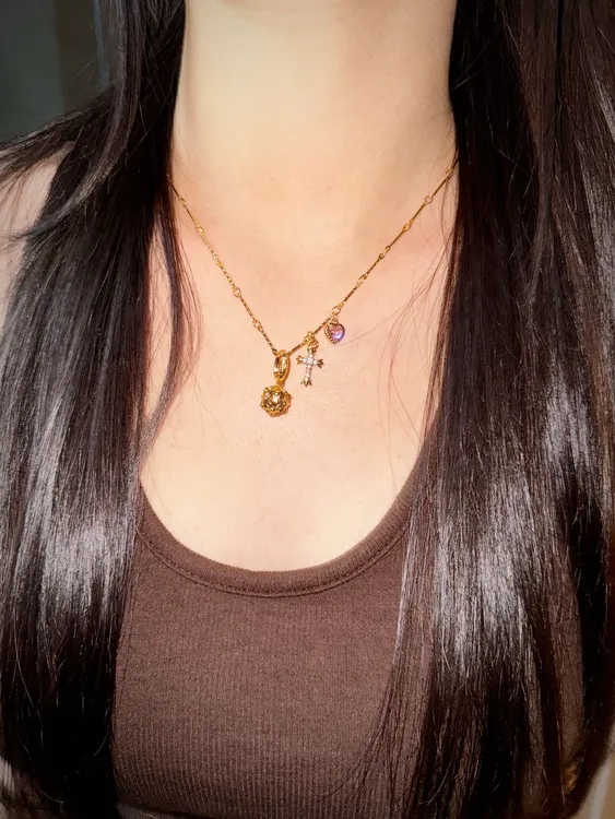 钛钢项链 Sweety Bubble泡泡球粉色爱心十字架项链欧美辣妹风项链