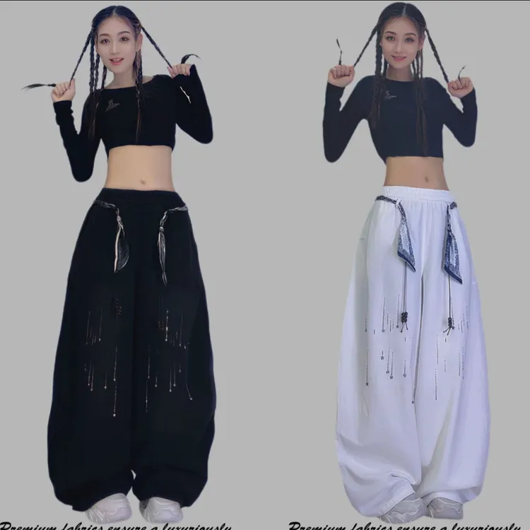 宽松烫钻曳舞潮版休闲阔腿裤流星钻2506款