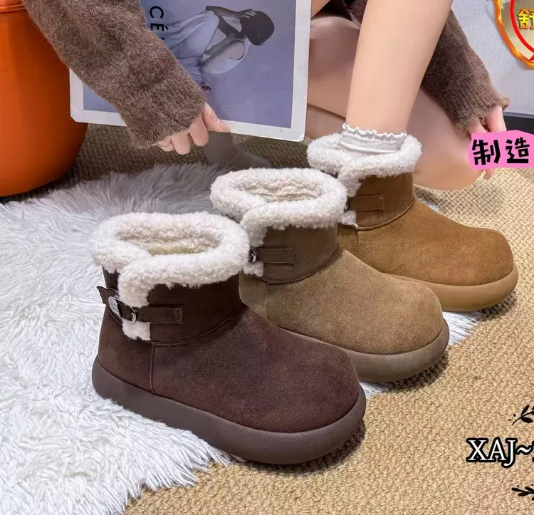 爆款雪地靴冬季加绒加厚保暖短筒厚底百搭棉鞋5803
