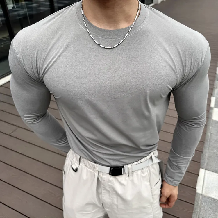 美式休闲纯色索罗娜凉感面料纯色透气运动圆领T恤长袖户外训练