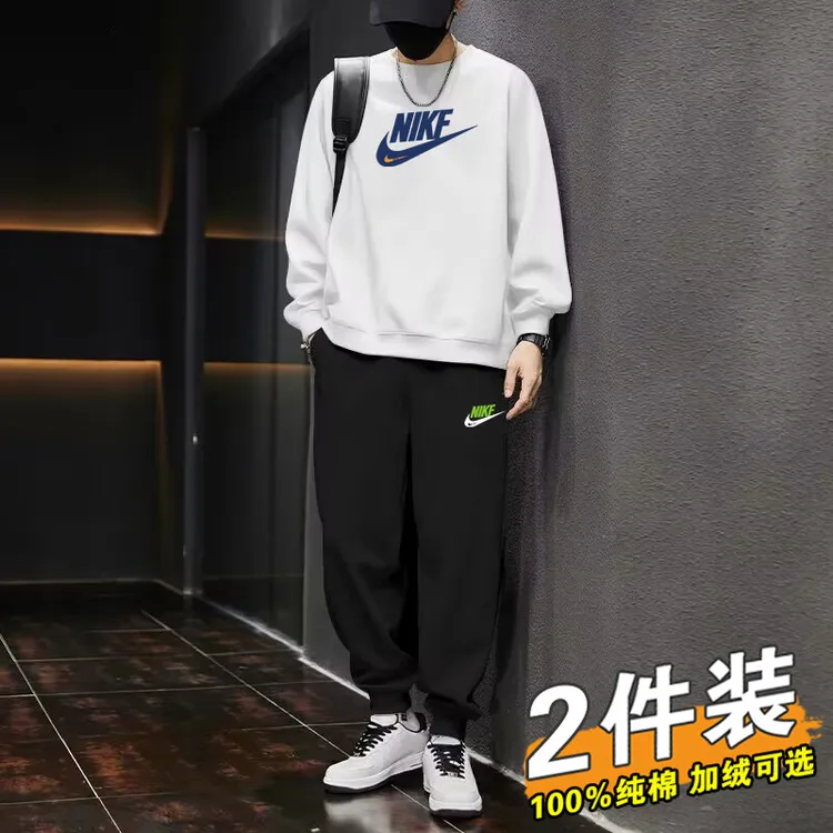 NK重磅纯棉卫衣套装男士2025年秋冬季潮流宽松时尚休闲运动两件套