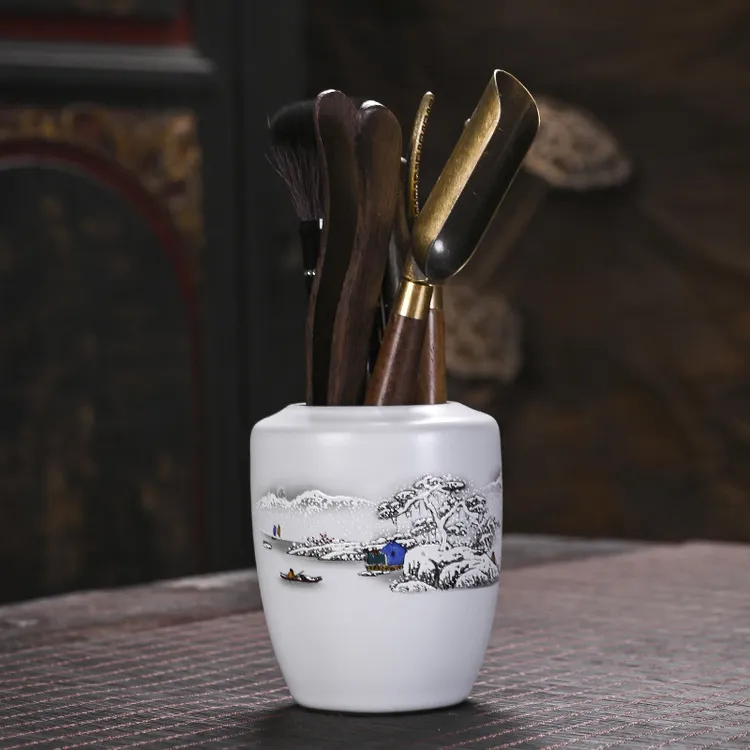 汝窑陶瓷六君子开片蝉翼黑檀木配件茶道零配功夫茶具茶艺摆件