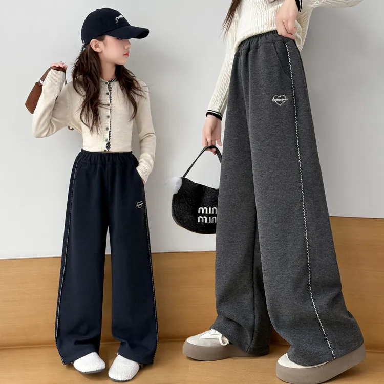 女童裤子秋冬季2025新款儿童直筒阔腿裤中大童加绒休闲糯米裤子潮