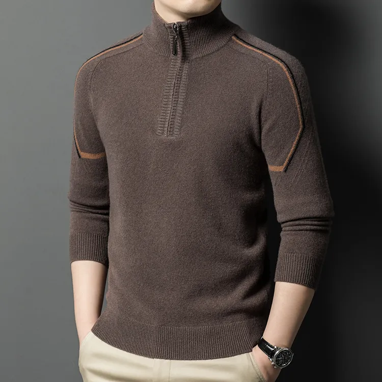 冬季羊毛衫男厚款长袖宽松常规款上衣半高领标准加厚立领