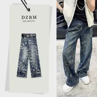 【DZBM】2025早秋新款重工烫钻刺绣花设计直筒阔腿牛仔裤-K3796