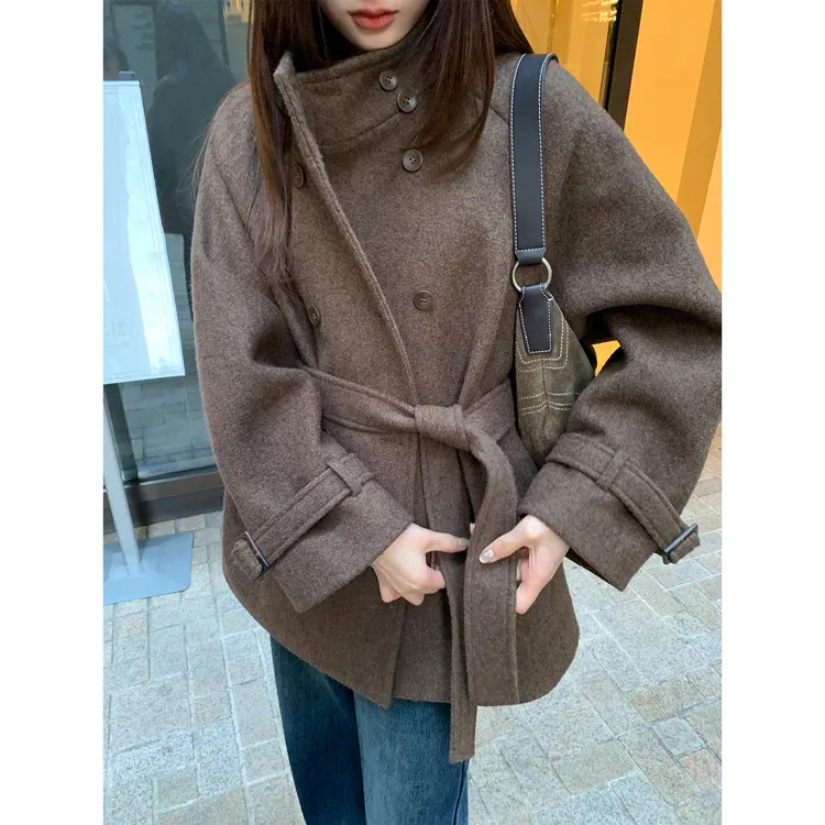 你好卡农栗子大衣秋冬！复古双排扣长腰带呢子外套KD25Z8902G