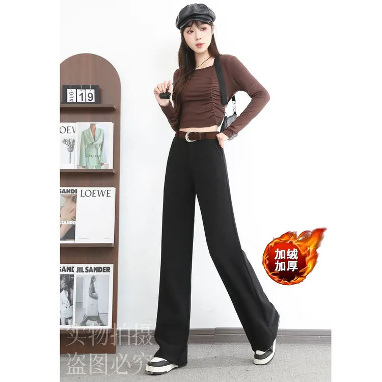 9803升级澳绒西装裤女新款高腰显瘦休闲窄版垂感直筒拖地长裤子