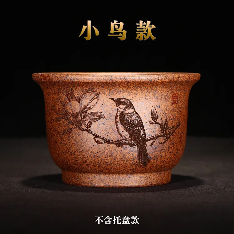 复古圆形吸水紫砂花盆适合多肉桌面绿植老桩盆景